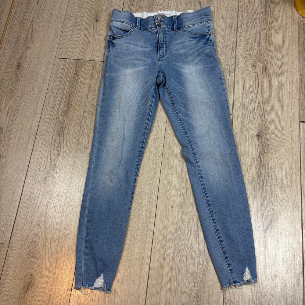 Candie's Skinny Distressed High Rise Jeans Juniors Small Sz 6-7 Lightwash Stain